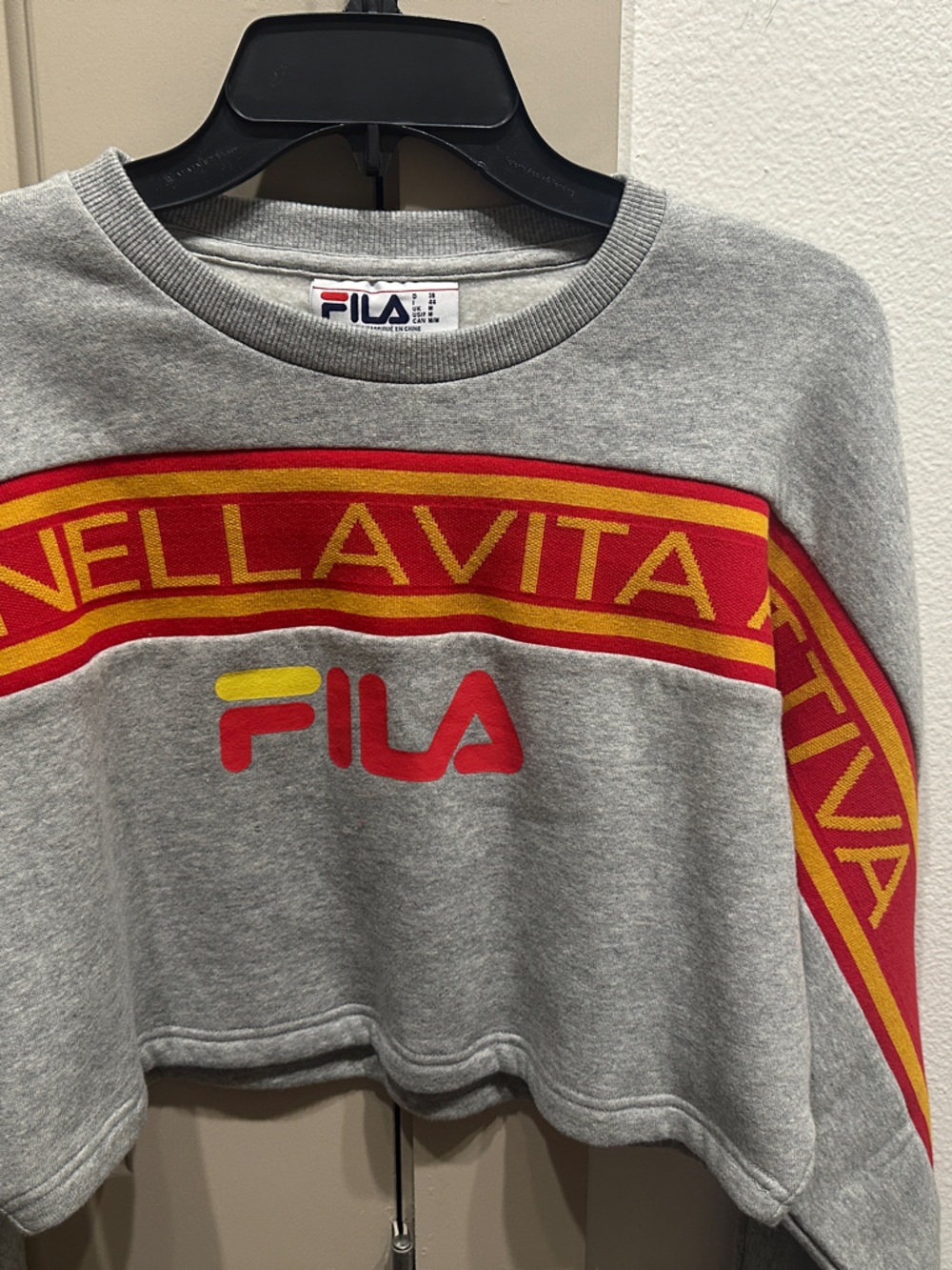 FILA Light Gray Crewneck Sweater with Red & Yellow bralette+ tee 3pcs set nw new
